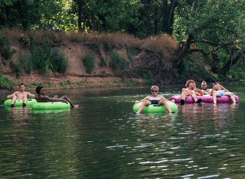 individual and tandem tubes are popular on the Elk River River Ranch Resort Noel, Missouri